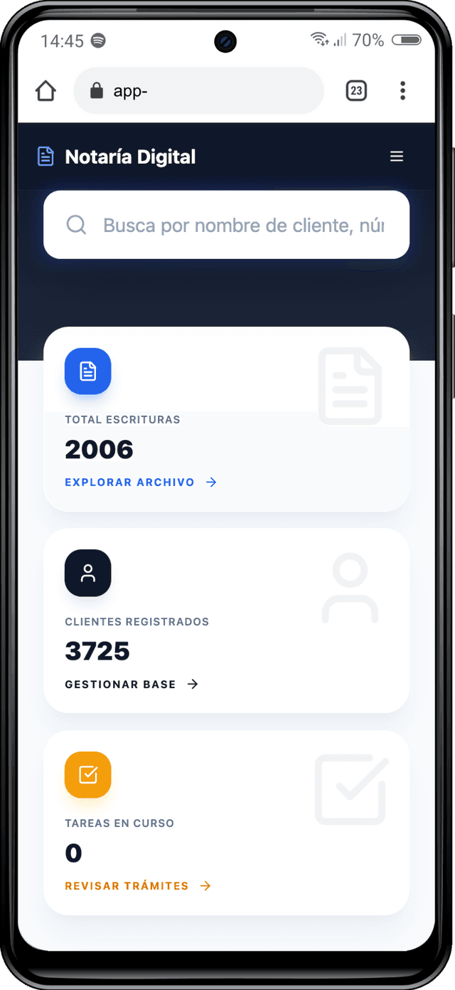 Notaria App — Vista móvil